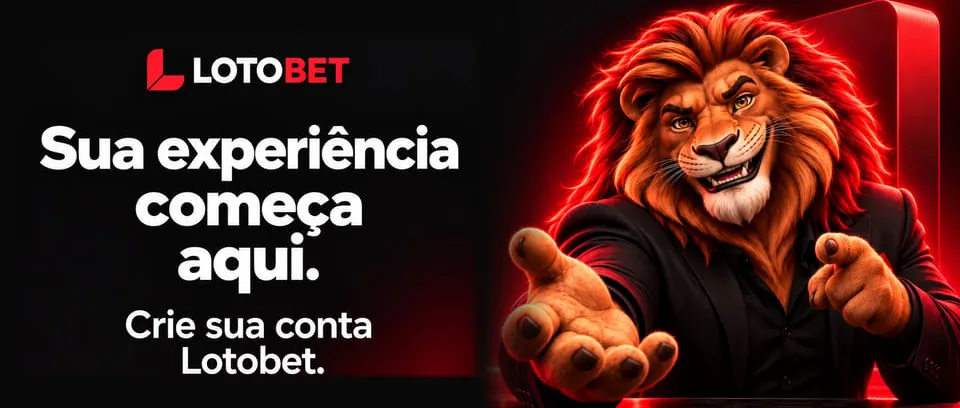 Leão mascote da Lotobet de terno estendendo a mão, com a frase «Sua experiência começa aqui. Crie sua conta Lotobet.»